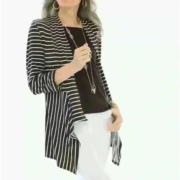 Chico's Size 0 (same as size 4/6) Striped Open Front Poly/Spandex Cardigan - Picture 1 of 12